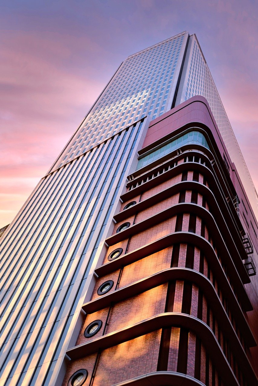 architecture, building, skyscraper, building exterior, façade, city, urban, modern building, office building, residential building, apartment, tower, business center, osaka, japan